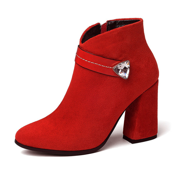 BONJOMARISA Fashion Crystal Top Quality Pointed Toe Woman Ankle Boots Women's Shoes Big Size 34-43 High Heels Party Boots
