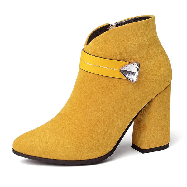 BONJOMARISA Fashion Crystal Top Quality Pointed Toe Woman Ankle Boots Women's Shoes Big Size 34-43 High Heels Party Boots