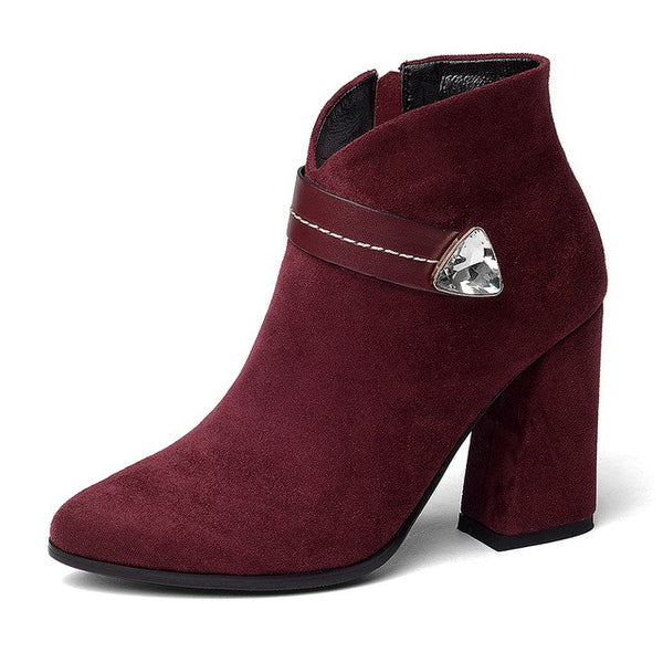 BONJOMARISA Fashion Crystal Top Quality Pointed Toe Woman Ankle Boots Women's Shoes Big Size 34-43 High Heels Party Boots