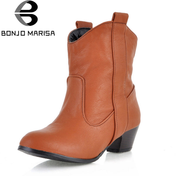 BONJOMARISA 2018 Dropship Big Size 32-43 Slip On Retro women's Boots Fashion Leisure Date Add Fur women's Shoes mid-calf Boots
