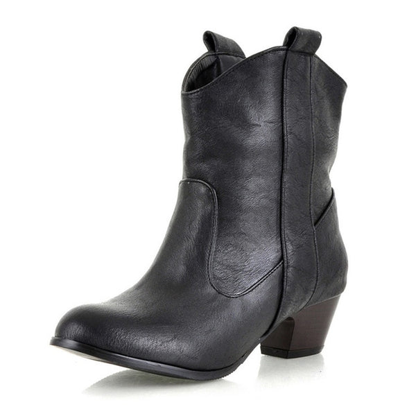 BONJOMARISA 2018 Dropship Big Size 32-43 Slip On Retro women's Boots Fashion Leisure Date Add Fur women's Shoes mid-calf Boots