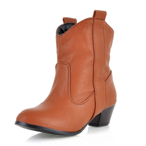 BONJOMARISA 2018 Dropship Big Size 32-43 Slip On Retro women's Boots Fashion Leisure Date Add Fur women's Shoes mid-calf Boots