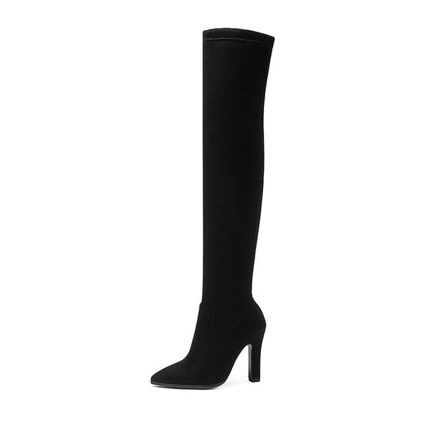 BONJOMARISA New Trendy Stretch Fabric Over The Knee Boots Women's Shoes Big Size 34-43 Sexy High Heels Party Boots Woman