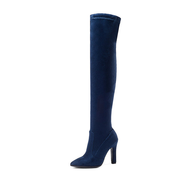 BONJOMARISA New Trendy Stretch Fabric Over The Knee Boots Women's Shoes Big Size 34-43 Sexy High Heels Party Boots Woman