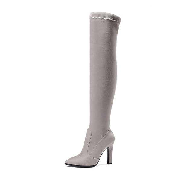 BONJOMARISA New Trendy Stretch Fabric Over The Knee Boots Women's Shoes Big Size 34-43 Sexy High Heels Party Boots Woman