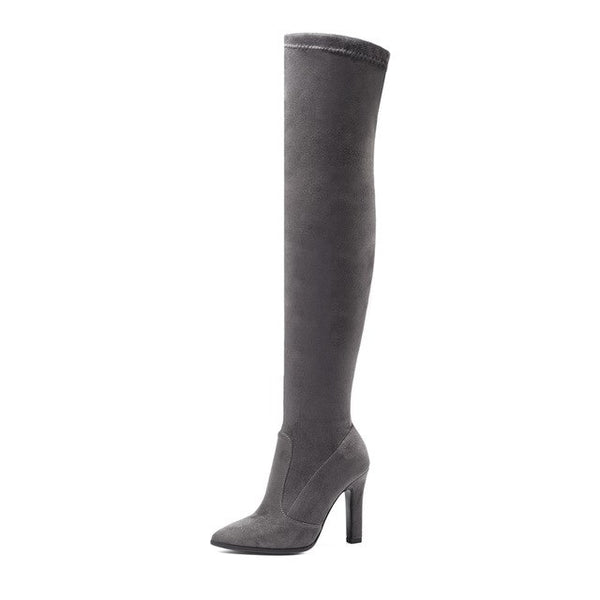 BONJOMARISA New Trendy Stretch Fabric Over The Knee Boots Women's Shoes Big Size 34-43 Sexy High Heels Party Boots Woman