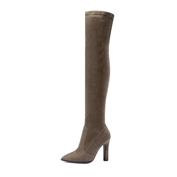 BONJOMARISA New Trendy Stretch Fabric Over The Knee Boots Women's Shoes Big Size 34-43 Sexy High Heels Party Boots Woman