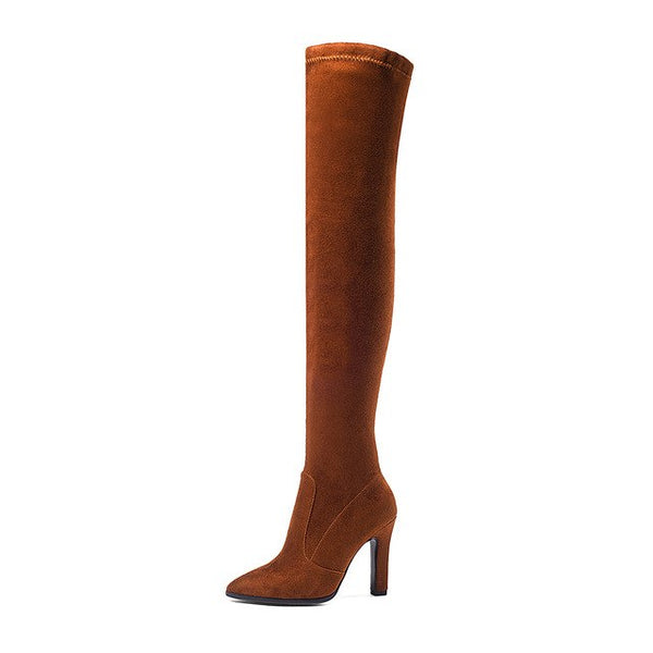 BONJOMARISA New Trendy Stretch Fabric Over The Knee Boots Women's Shoes Big Size 34-43 Sexy High Heels Party Boots Woman