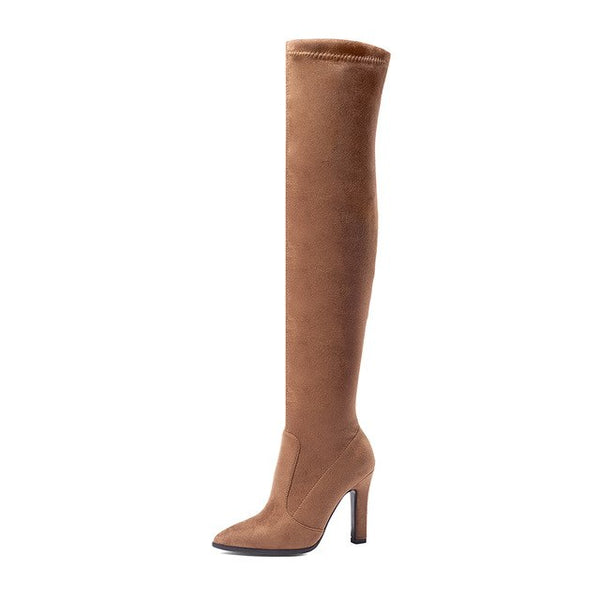 BONJOMARISA New Trendy Stretch Fabric Over The Knee Boots Women's Shoes Big Size 34-43 Sexy High Heels Party Boots Woman