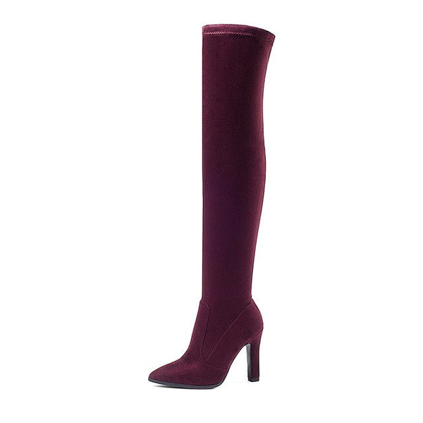 BONJOMARISA New Trendy Stretch Fabric Over The Knee Boots Women's Shoes Big Size 34-43 Sexy High Heels Party Boots Woman