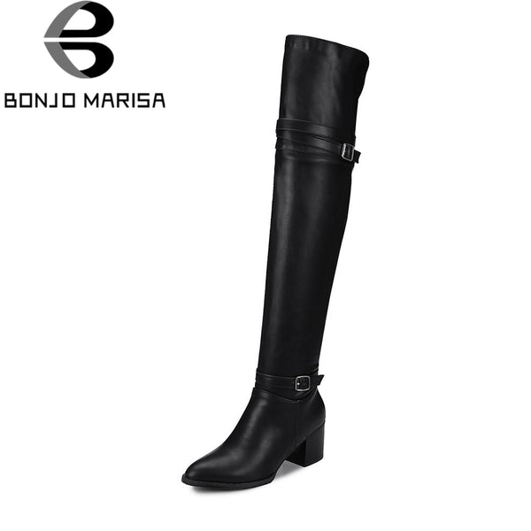 BONJOMARISA Fashion Autumn women's Knight Boots Over Knee Thigh High Boots Women 2018 New High Heels Shoes Woman Plus Size 32-48