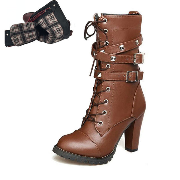 BONJOMARISA 2018 women's Big Size 33-48 Sexy Rivets Buckles Decoration Shoes Woman Party Booties Sexy High Heels Woman Boots