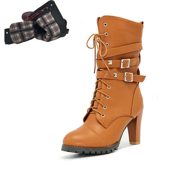 BONJOMARISA 2018 women's Big Size 33-48 Sexy Rivets Buckles Decoration Shoes Woman Party Booties Sexy High Heels Woman Boots