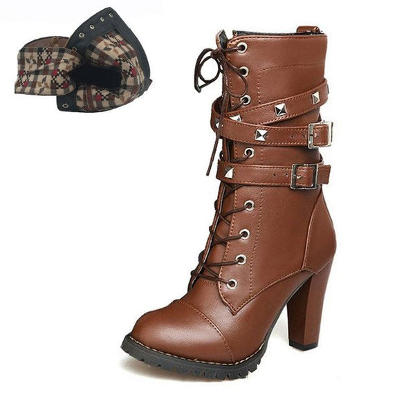 BONJOMARISA 2018 women's Big Size 33-48 Sexy Rivets Buckles Decoration Shoes Woman Party Booties Sexy High Heels Woman Boots