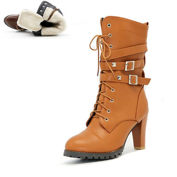 BONJOMARISA 2018 women's Big Size 33-48 Sexy Rivets Buckles Decoration Shoes Woman Party Booties Sexy High Heels Woman Boots