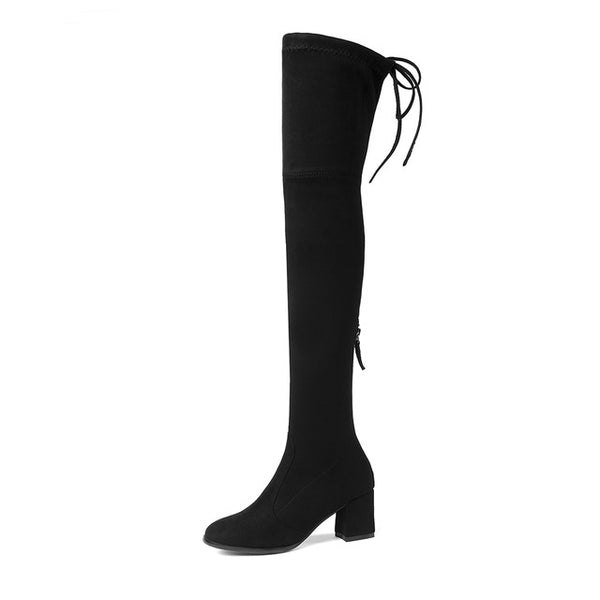 BONJOMARISA 2018 Trendy Style Over The Knee Boots Women's Shoes Big Size 34-43  Sexy Square Heels 9 Colors Boots Woman
