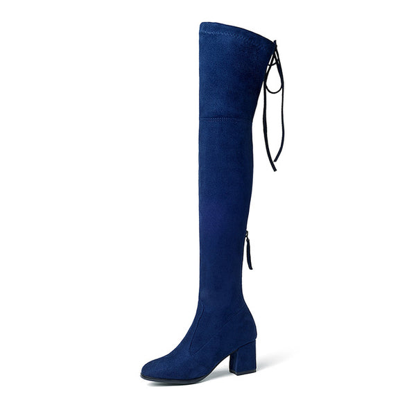 BONJOMARISA 2018 Trendy Style Over The Knee Boots Women's Shoes Big Size 34-43  Sexy Square Heels 9 Colors Boots Woman