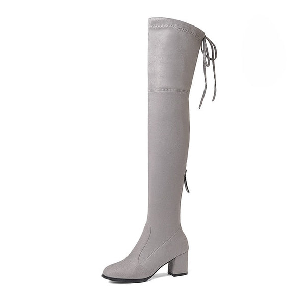 BONJOMARISA 2018 Trendy Style Over The Knee Boots Women's Shoes Big Size 34-43  Sexy Square Heels 9 Colors Boots Woman