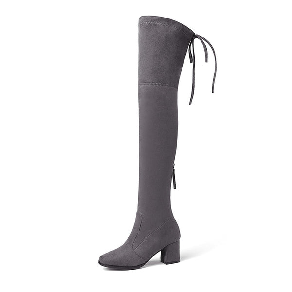 BONJOMARISA 2018 Trendy Style Over The Knee Boots Women's Shoes Big Size 34-43  Sexy Square Heels 9 Colors Boots Woman