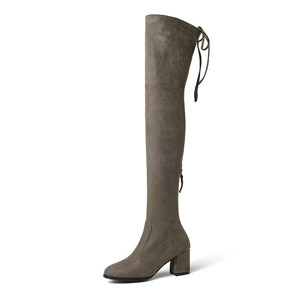 BONJOMARISA 2018 Trendy Style Over The Knee Boots Women's Shoes Big Size 34-43  Sexy Square Heels 9 Colors Boots Woman