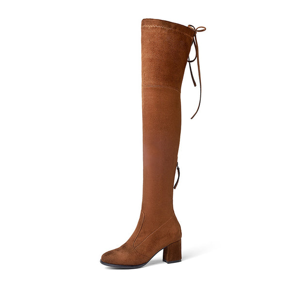 BONJOMARISA 2018 Trendy Style Over The Knee Boots Women's Shoes Big Size 34-43  Sexy Square Heels 9 Colors Boots Woman