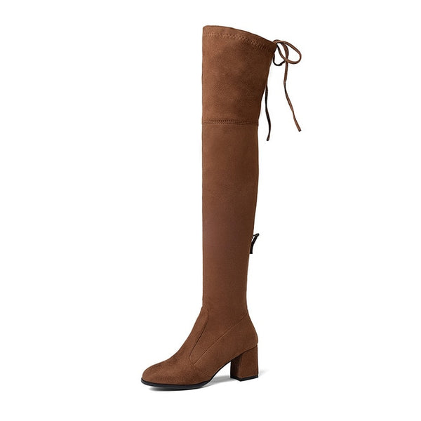 BONJOMARISA 2018 Trendy Style Over The Knee Boots Women's Shoes Big Size 34-43  Sexy Square Heels 9 Colors Boots Woman