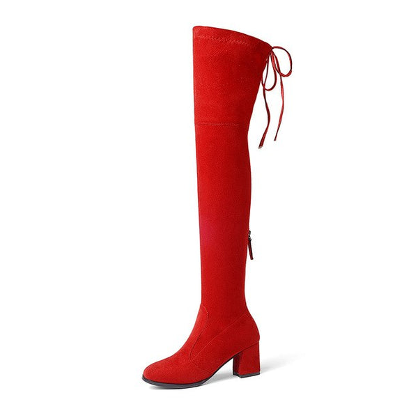 BONJOMARISA 2018 Trendy Style Over The Knee Boots Women's Shoes Big Size 34-43  Sexy Square Heels 9 Colors Boots Woman