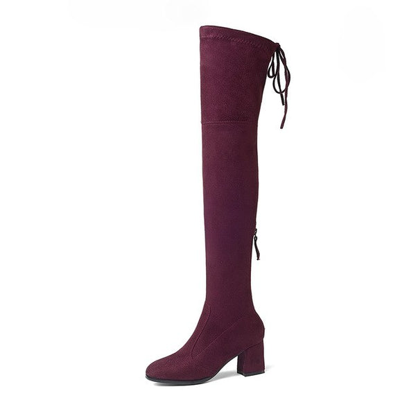 BONJOMARISA 2018 Trendy Style Over The Knee Boots Women's Shoes Big Size 34-43  Sexy Square Heels 9 Colors Boots Woman