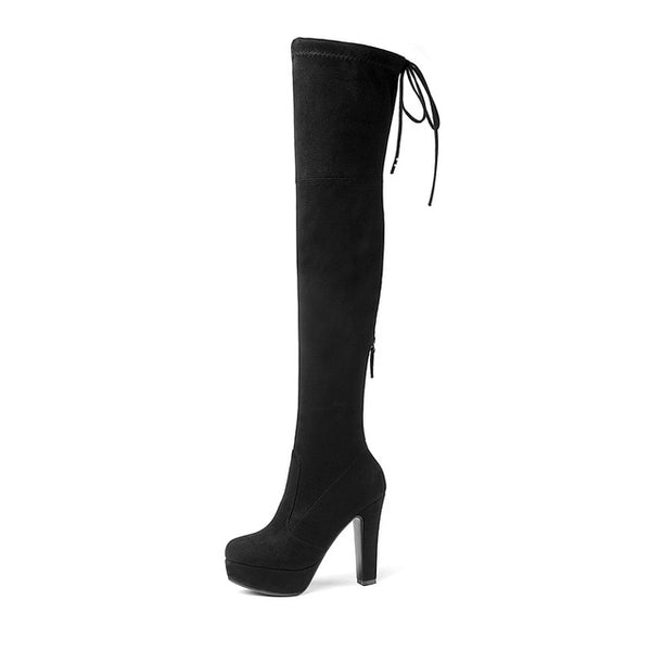 BONJOMARISA newTrendy Top Quality Over The Knee Boots Women's Shoes Big Size 34-43 Sexy Knot High Heels Party Boots Woman