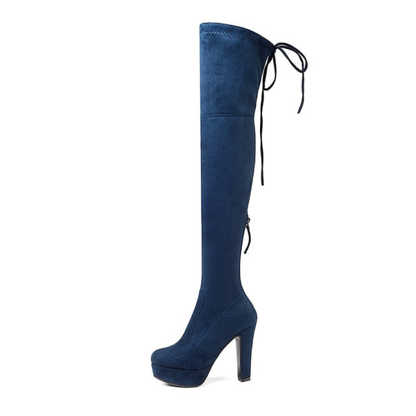 BONJOMARISA newTrendy Top Quality Over The Knee Boots Women's Shoes Big Size 34-43 Sexy Knot High Heels Party Boots Woman