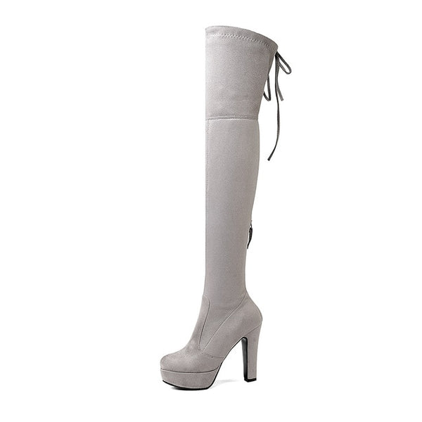 BONJOMARISA newTrendy Top Quality Over The Knee Boots Women's Shoes Big Size 34-43 Sexy Knot High Heels Party Boots Woman