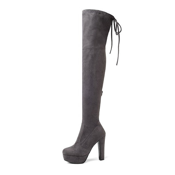 BONJOMARISA newTrendy Top Quality Over The Knee Boots Women's Shoes Big Size 34-43 Sexy Knot High Heels Party Boots Woman