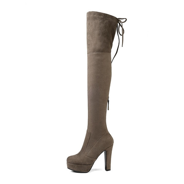 BONJOMARISA newTrendy Top Quality Over The Knee Boots Women's Shoes Big Size 34-43 Sexy Knot High Heels Party Boots Woman