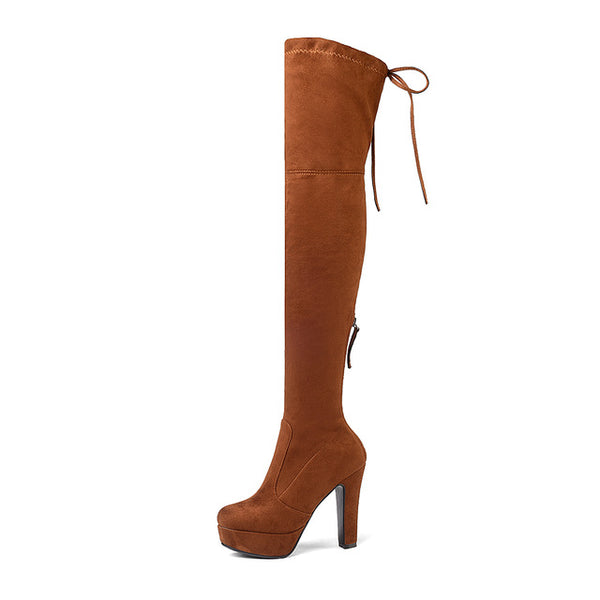 BONJOMARISA newTrendy Top Quality Over The Knee Boots Women's Shoes Big Size 34-43 Sexy Knot High Heels Party Boots Woman