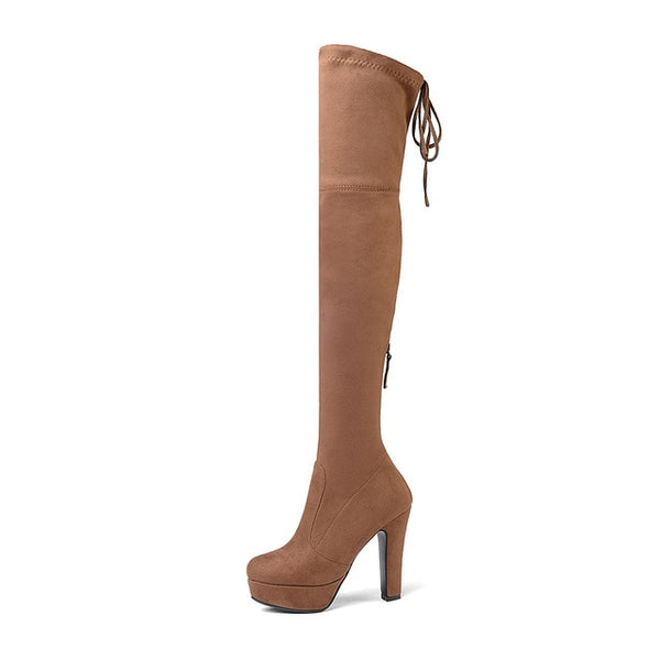BONJOMARISA newTrendy Top Quality Over The Knee Boots Women's Shoes Big Size 34-43 Sexy Knot High Heels Party Boots Woman