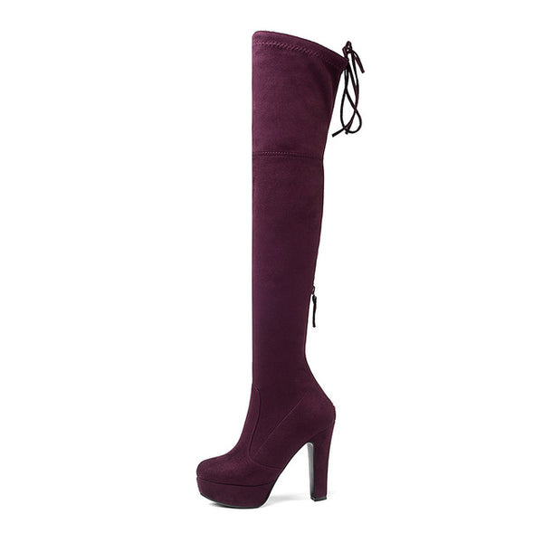 BONJOMARISA newTrendy Top Quality Over The Knee Boots Women's Shoes Big Size 34-43 Sexy Knot High Heels Party Boots Woman