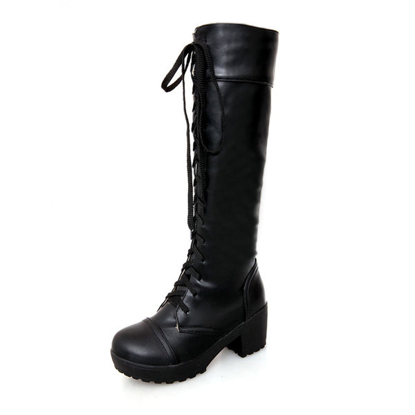 BONJOMARISA 2018 Big Size 34-43 Add Fur Woman Riding Boots Fashion Leisure Square Heels women's Shoes Woman knee-high Boots