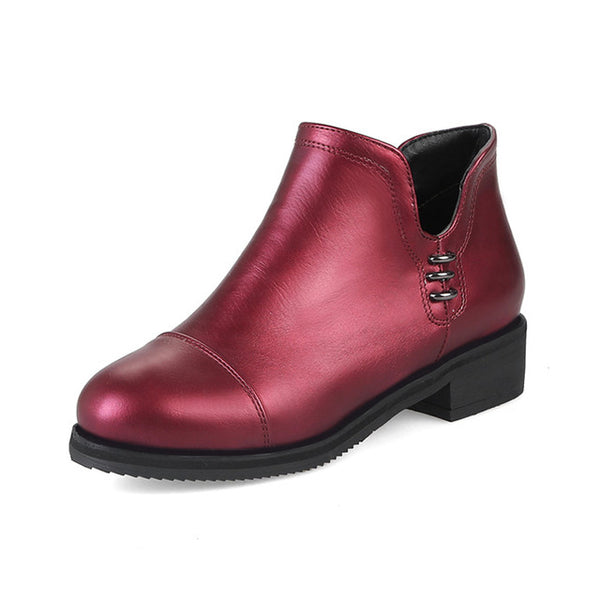 BONJOMARISA New women's Ankle Round Toe Solid Zip Square Heels Shoes Woman Autumn Casual Boots Plus Size 32-48