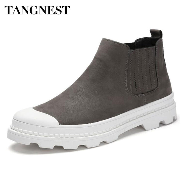 Tangnest Men's NEW Autumn Chelsea Boots Casual PU Leather Slip-on Rubber Shoes For Male Round Toe Comfortable Ankle Boots XMM19