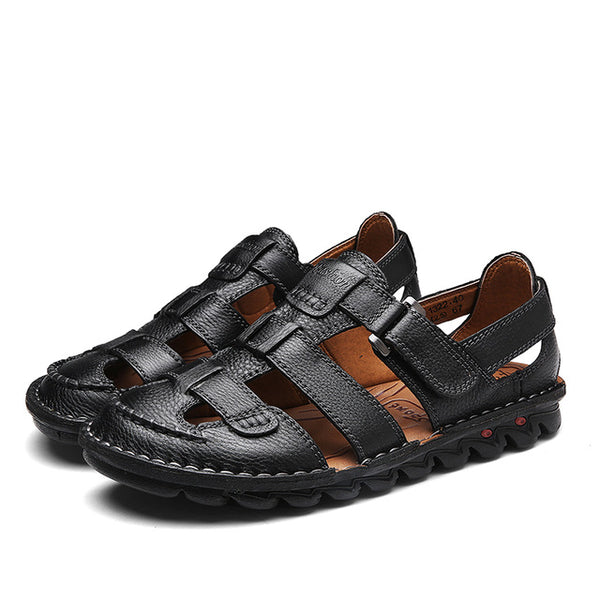 NIS Fishermen Sandals Men Shoes Genuine Leather Hand Stitching Soft Sole Summer Beach Sandals Casual Shoes Hook Loop Flats New