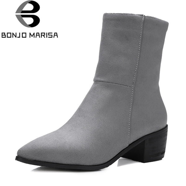 BONJOMARISA plus size 32-48 elegant women's booties ankle chelsea boots women autumn 2018 new med 5 cm heels shoes woman