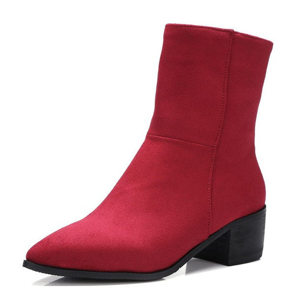 BONJOMARISA plus size 32-48 elegant women's booties ankle chelsea boots women autumn 2018 new med 5 cm heels shoes woman