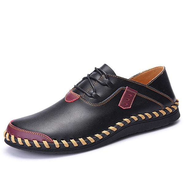 NIS Breathable Cow Leather Flat Shoes Men Hand Sewing Soft Sole Moccasins Oxfords Casual Summer Driving Men Shoes Big Size Flats