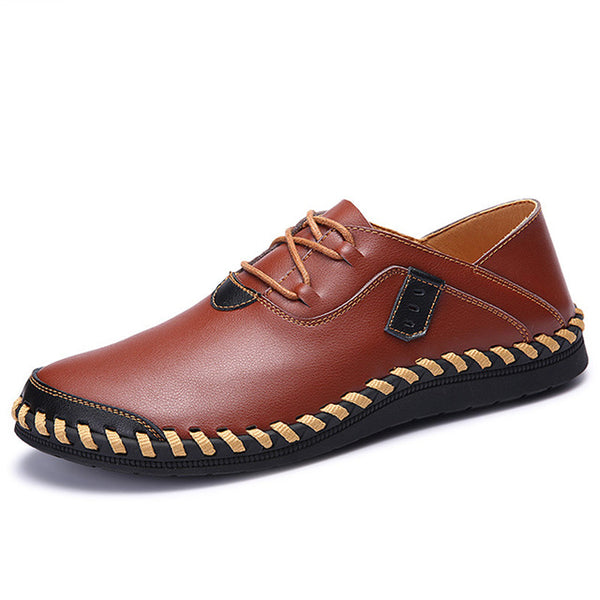 NIS Breathable Cow Leather Flat Shoes Men Hand Sewing Soft Sole Moccasins Oxfords Casual Summer Driving Men Shoes Big Size Flats