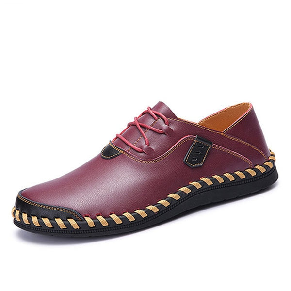 NIS Breathable Cow Leather Flat Shoes Men Hand Sewing Soft Sole Moccasins Oxfords Casual Summer Driving Men Shoes Big Size Flats