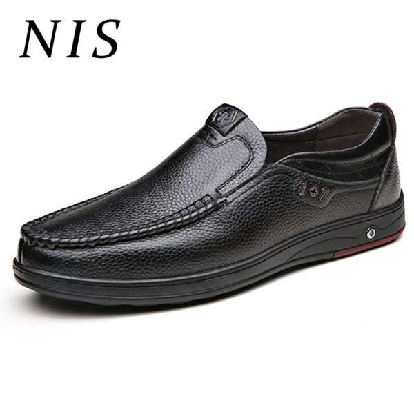 NIS Moccasins Shoes Flats Men Summer Cow Leather Driving Shoes Casual Slip On Loafers Soft Breathable Leather Large Size Flats