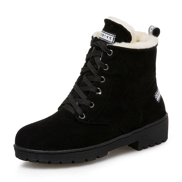 BONJOMARISA women's Ankle Platform Snow Boots Autumn Winter 2018 New Large Size 33-43 lace-up Warm Fur Med Heels Shoes Woman
