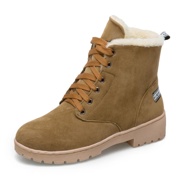 BONJOMARISA women's Ankle Platform Snow Boots Autumn Winter 2018 New Large Size 33-43 lace-up Warm Fur Med Heels Shoes Woman
