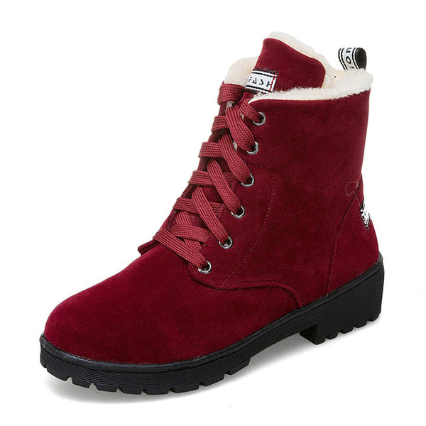 BONJOMARISA women's Ankle Platform Snow Boots Autumn Winter 2018 New Large Size 33-43 lace-up Warm Fur Med Heels Shoes Woman