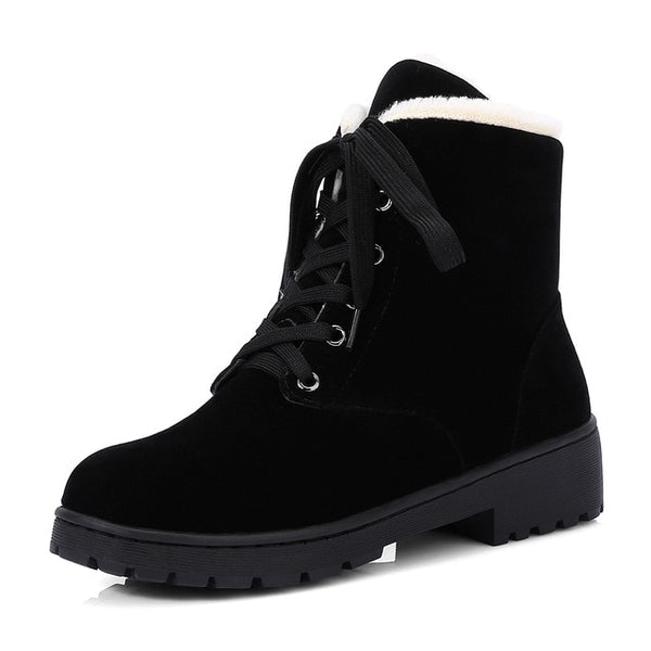 BONJOMARISA women's Ankle Platform Snow Boots Autumn Winter 2018 New Large Size 33-43 lace-up Warm Fur Med Heels Shoes Woman